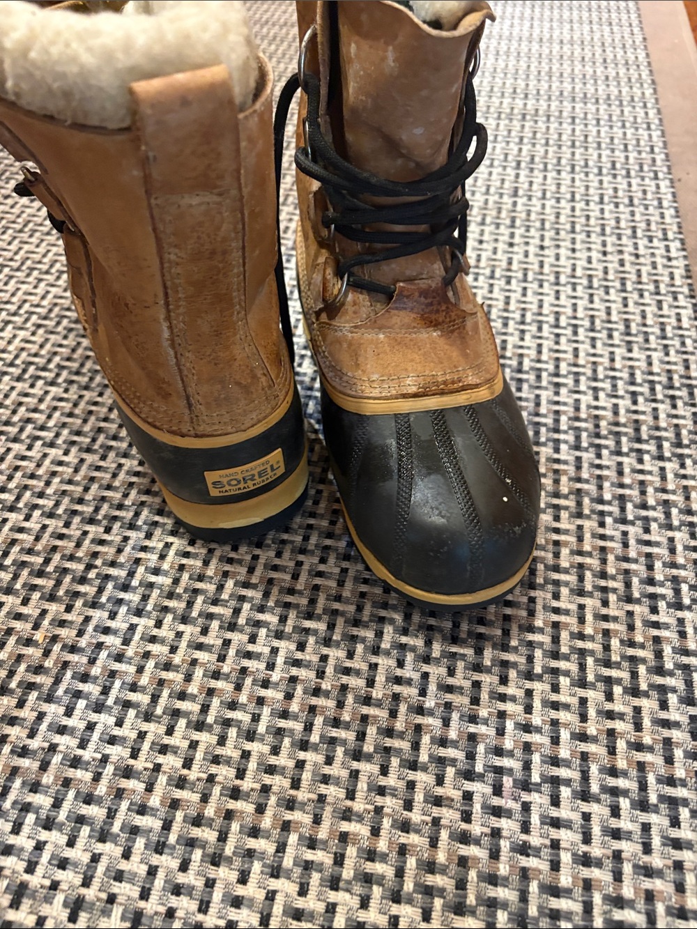 Sorel Brown Leather and Black Rubber Lace-Up Winter Boots